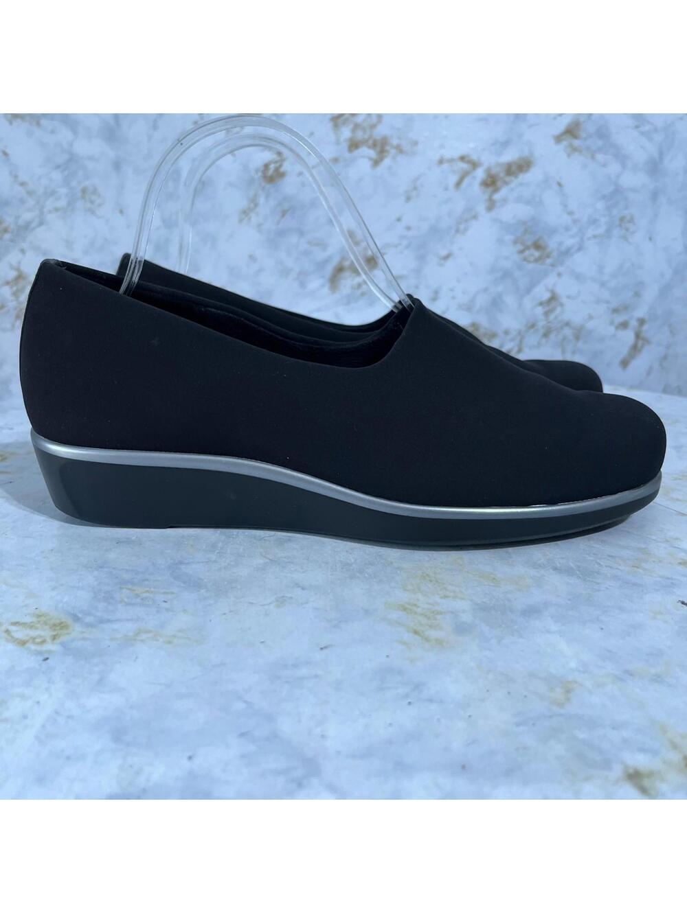 SAS Bliss Women's Sz 8 Wide Shoes Black Gray Slip On Comfort Career Wedge Loafer